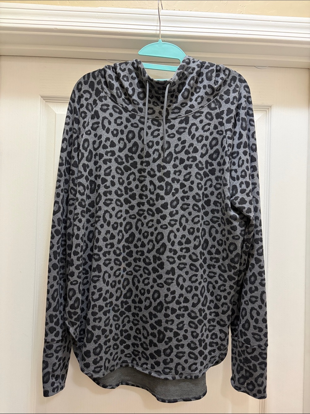 Gray and Black Leopard Print Hooded Pullover